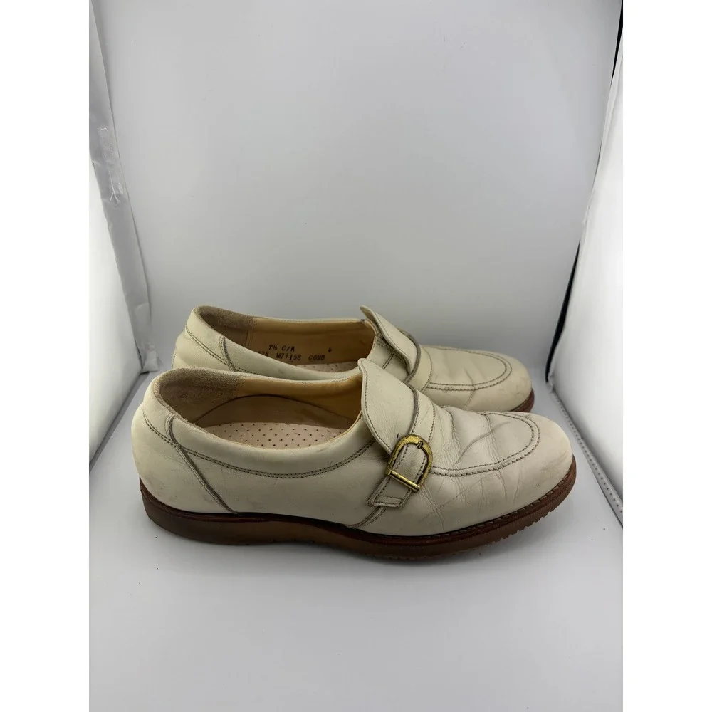 Dr Scholls Mens 9.5 Off White Leather Monk Strap Loafers Vibram Sole M79158